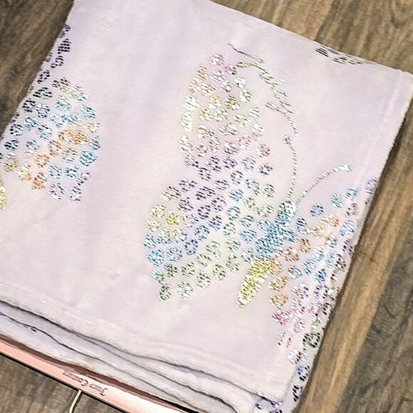 Juicy Couture Home Iridescent Foiled Butterfly Logo Plush Throw Blanket - Picture 4 of 9